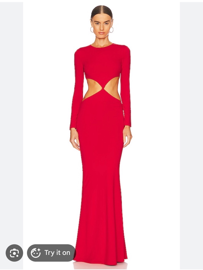 Retrofete Vibrant Red Long Sleeve Draped Gown